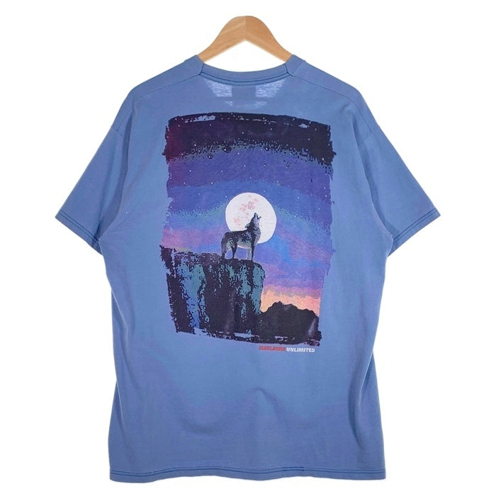 90's Marlboro マルボロ UNLIMITED コヨーテ バックプリント ポケットTシャツ ライトブルー USA製 Size F 福生店