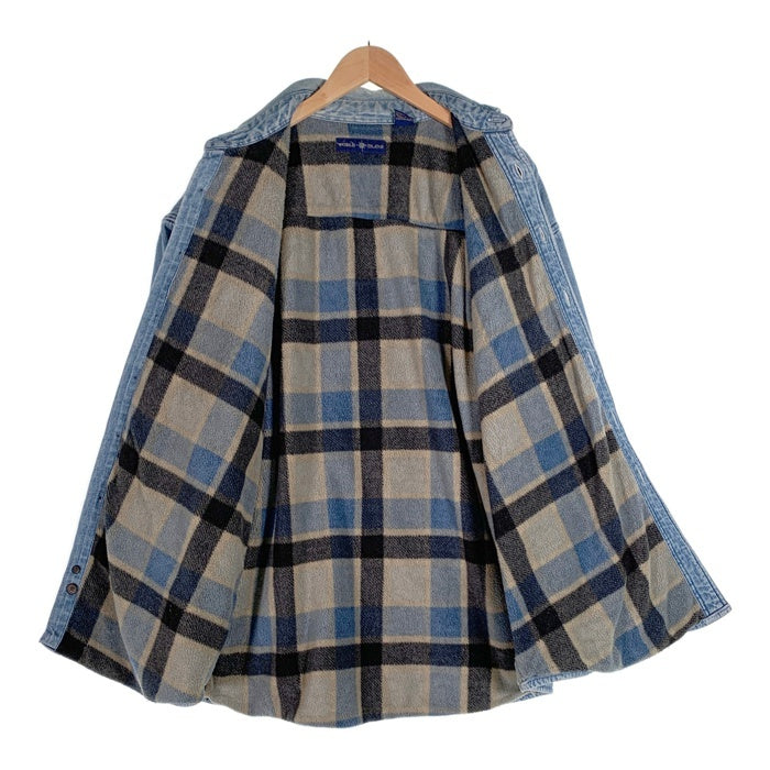 WORLD ISLAND ワールドアイランド 裏地ブランケット 裏地キルティング 長袖 デニム シャツ ライトブルー Size XL 福生店