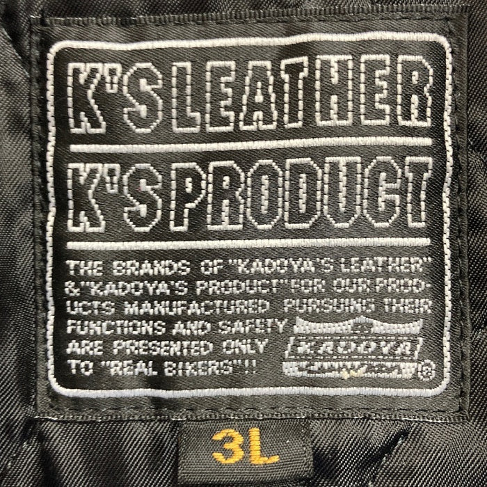 KADOYA カドヤ CHW-JP/SFT K'S LEATHER 牛革 ポリスマン シングル ライダースジャケット ブラック 3L 瑞穂店