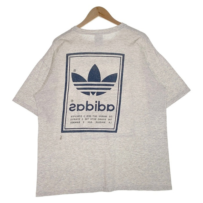 80's adidas アディダス ロゴプリント Tシャツ 両面 グレー 万国旗タグ USA製 Size L 福生店
