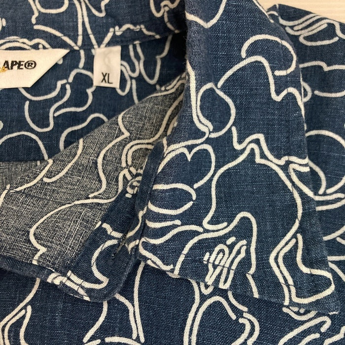 A BATHING APE アベイシングエイプ ゴリラ 迷彩総柄 半袖シャツ ネイビー sizeXL 瑞穂店