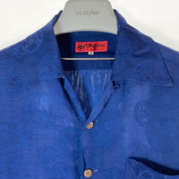 EVISU エヴィス ジャガード織 和柄 レーヨン オープンカラー アロハシャツ ブルー size40 瑞穂店
