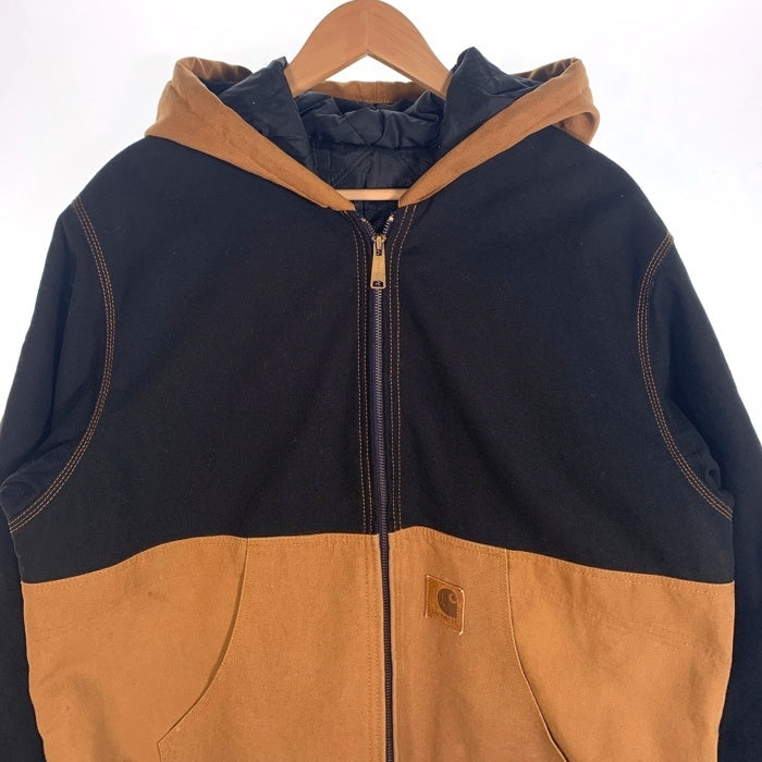 Carhartt カーハート リメイク品 ダック地 ジップアップジャケット パーカー ブラック ブラウン Size L 相当 福生店