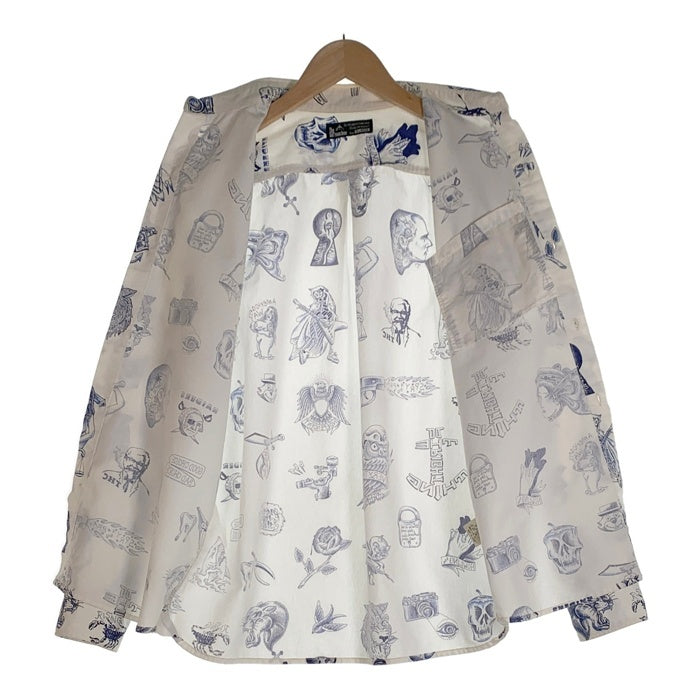 SOFT MACHINE ソフトマシーン 14SS WALL FLASH SHIRTS タトゥー柄 ウォール フラッシュ 長袖 シャツ ホワイト ブルー Size XL 福生店