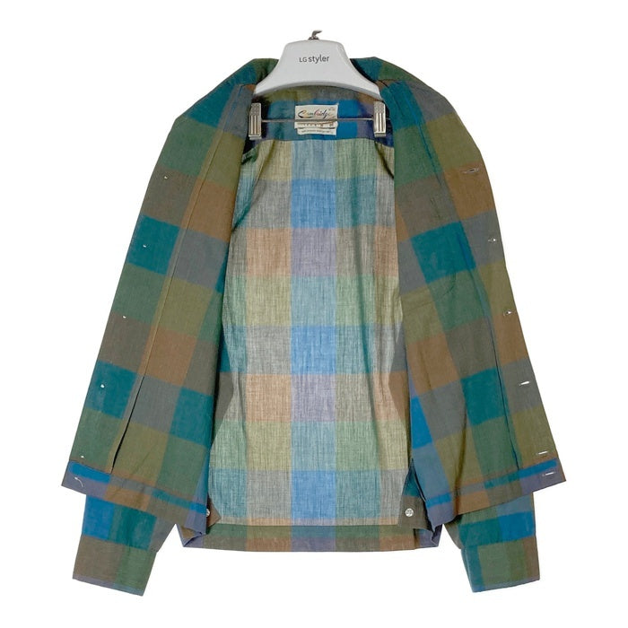 Cambridge ケンブリッジ 60's~70's オープンカラー ボックスカット パネルチェック 長袖シャツ ブルー sizeM 瑞穂店