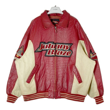 Johnny Blaze ジョニーブレイズ ナンバリング レザージャケット レッド×ホワイト size4XL※全体的に汚れあり 瑞穂店