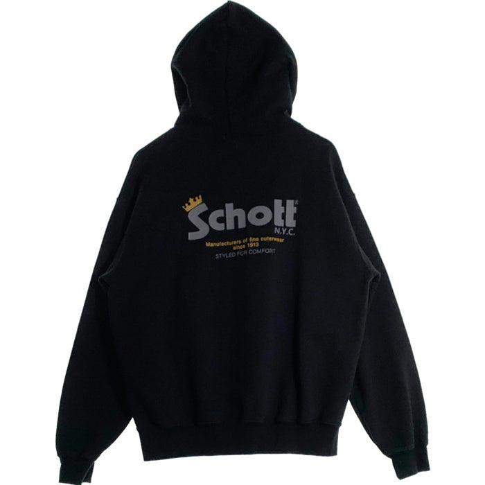 Schott ショット HOODED SWEAT CROWN LOGO フーデッド スウェット クラウンロゴ プルオーバー フーディー パーカー ブラック 782-2231019 Size M 福生店