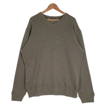 90's STUSSY ステューシー ショーンフォントロゴ刺繡 コットンポリ Vネック ニットセーター オリーブ USA製 紺タグ Size L 福生店