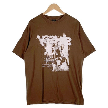 00`s STUSSY ステューシー Bulldog Photo ブルドッグ フォトプリントTシャツ ブラウン メキシコ製 Size L 福生店
