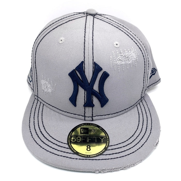 NEW ERA ニューエラ MFC STORE エムエフシーストア CUSTOM COLLECTION 59FIFTY Newyork Yankees ニューヨークヤンキース ダメージ加工 サイドパッチ Design by YUGO ベースボール キャップ グレー Size 8 (63.5cm) 福生店