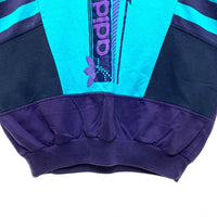 adidas アディダス 万国旗タグ ストライプ切替 スウェットトレーナー パープルｘターコイズ size- 瑞穂店