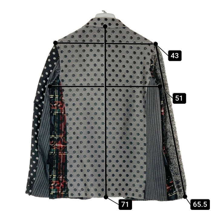 COMME des GARCONS HOMME PLUS コムデギャルソンオムプリュス PJ-J081 AD2012 異素材切替 花柄チェック 水玉 4つボタン テーラードジャケット ブラック sizeS 瑞穂店