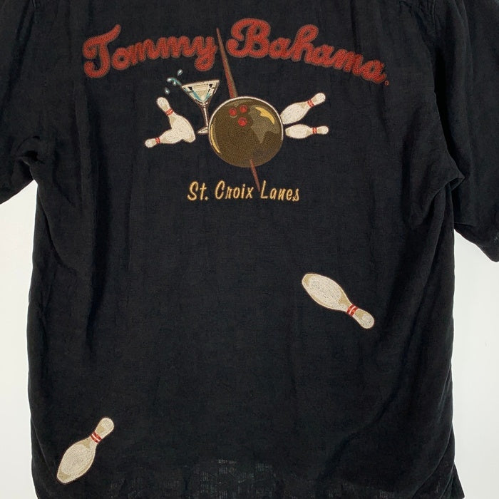 Tommy Bahama トミーバハマ シルク ボーリング刺繡 半袖シャツ 開襟 ブラック Size M 福生店