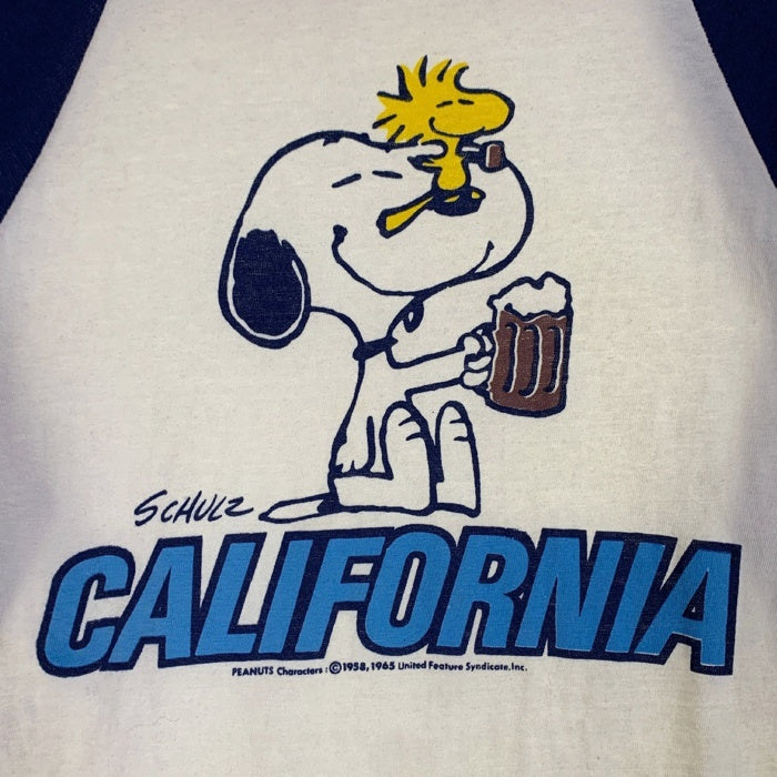70's ARTEX SCHULZ CALIFORNIA スヌーピープリント ラグランスリーブカットソー ホワイト ネイビー Size M 福生店