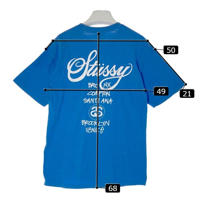 STUSSY ステューシー ワールドツアー Tシャツ ブルー sizeM 瑞穂店