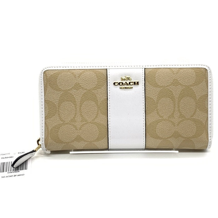 COACH コーチ シグネチャー ラウンドファスナーレザーウォレット PVC ホワイト ベージュ F54630 福生店