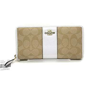 COACH コーチ シグネチャー ラウンドファスナーレザーウォレット PVC ホワイト ベージュ F54630 福生店