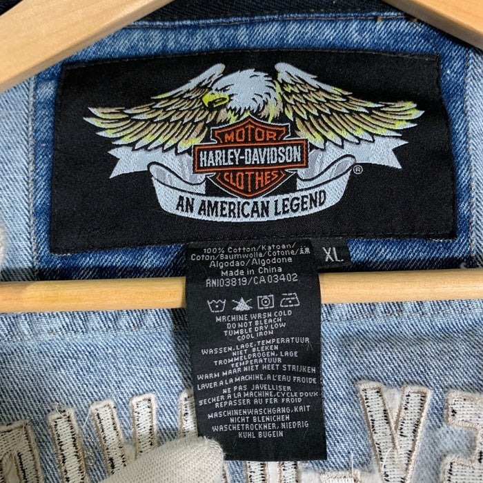 HARLEY DAVIDSON ハーレーダビッドソン BAR & SHIELD LOGO DENIM VEST デニムベスト ワッペン 刺繡 ライトブルー Size XL 福生店