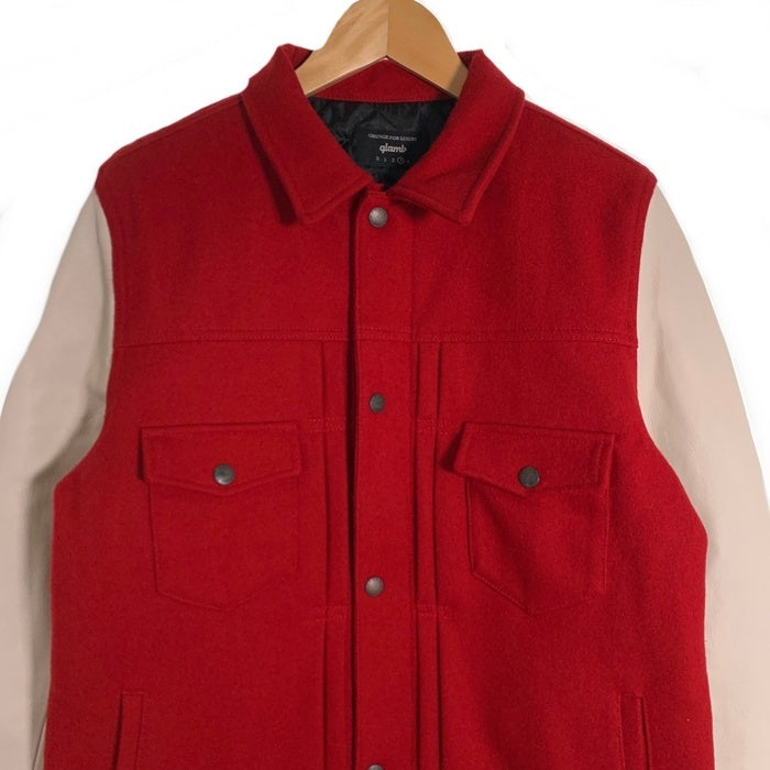 glamb グラム Melvin JKT メルヴィンジャケット トラッカー ウール袖レザー レッド ホワイト GB0419/JKT01 Size 3 福生店