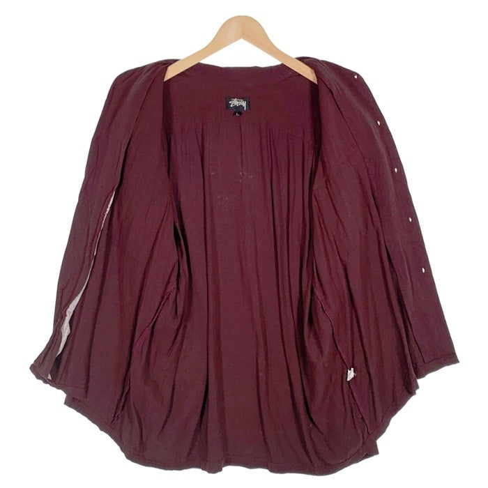 80's STUSSY ステューシー オープンカラーレーヨンシャツ 長袖 プレーン ボルドー USA製 黒タグ Size L 福生店