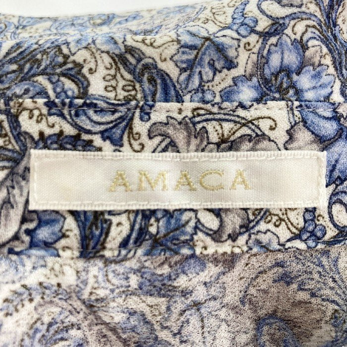 AMACA アマカ 花柄 ノースリーブ ブラウス ブルー size40 瑞穂店