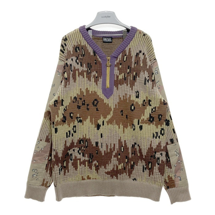 DIESEL ディーゼル K-AMILLUS ハーフジップ デザートカモ ニットセーター ベージュxブラウン Size M 瑞穂店