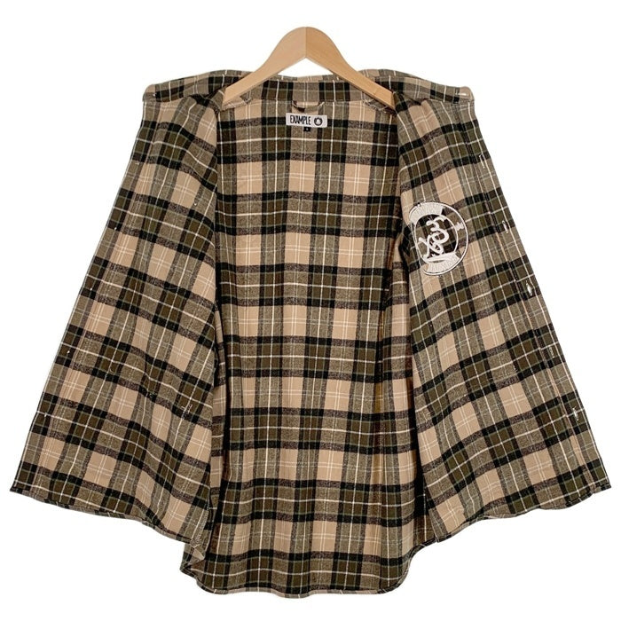 EXAMPLE エグザンプル EX CHECK BIG SILHOUETTE S/S SHIRTS 半袖 チェックシャツ ベージュ Size L 福生店