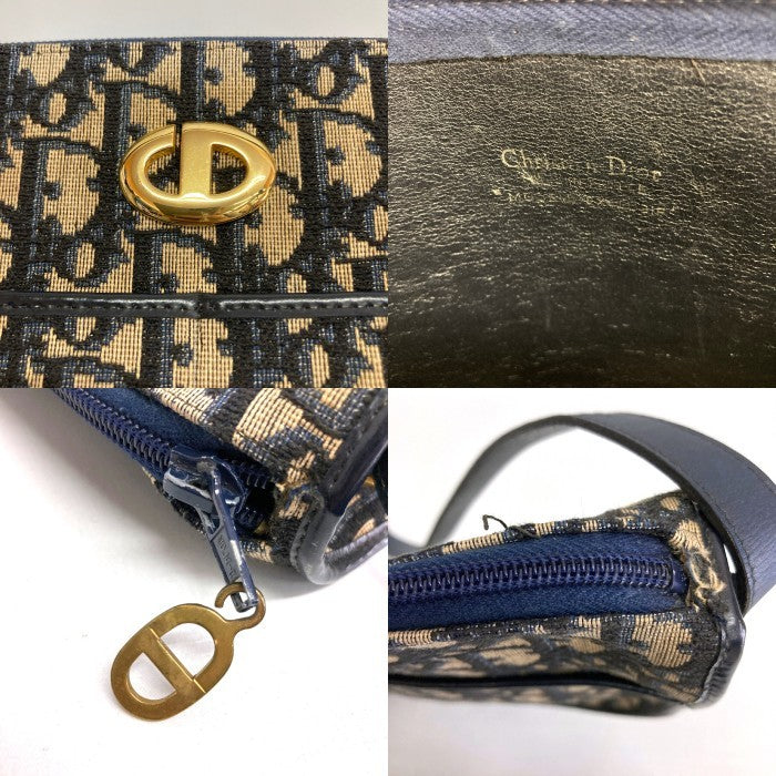 DIOR ディオール トロッター ショルダーバッグ ヴィンテージ CD ゴールド金具 ネイビー×ベージュ 瑞穂店