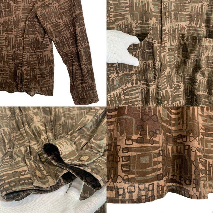 TENDERLOIN テンダーロイン スタンドカラー 総柄プリントシャツ ブラウン コットン Size M 福生店