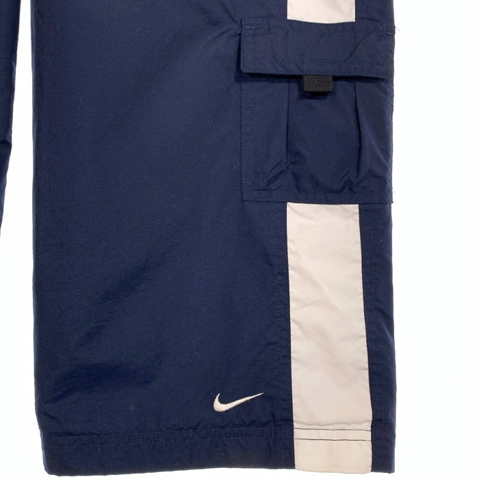00's NIKE ナイキ ナイロン パンツ サイドライン ネイビー ホワイト 裾スウッシュ 裾ポケット Size L 福生店