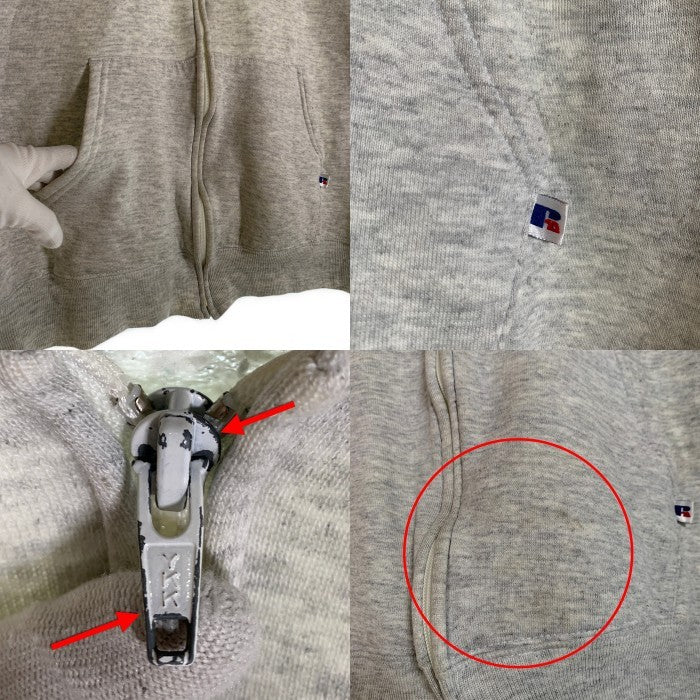 90`s RUSSELL ATHLETIC ラッセルアスレチック USA製 ジップアップ フーディー パーカー グレー Size L 福生店