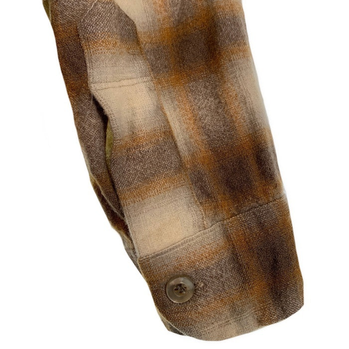 70's PENDLETON ペンドルトン ウール ボードシャツ オープンカラー シャドーチェック オンブレ ブラウン クリーム USA製 Size M 福生店