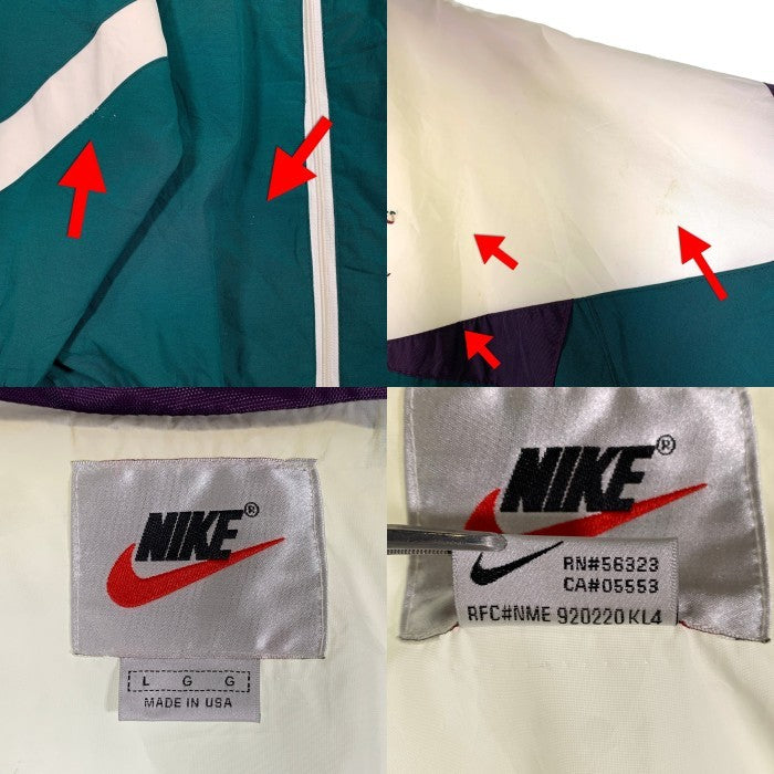 90's NIKE ナイキ 銀タグ 刺繍 ナイロンジャケット ホワイト グリーン USA製  Size L 福生店