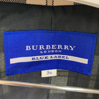 BURBERRY BLUE LABEL バーバリーブルーレーベル E1J58-229-08 総柄 ノバチェック Aライン フレア 半袖 ダブルボタン パフスリーブ ワンピース トレンチコート グレー size36 瑞穂店