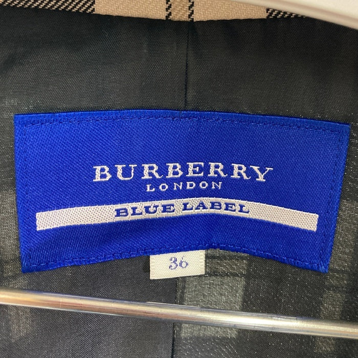 BURBERRY BLUE LABEL バーバリーブルーレーベル E1J58-229-08 総柄 ノバチェック Aライン フレア 半袖 ダブルボタン パフスリーブ ワンピース トレンチコート グレー size36 瑞穂店