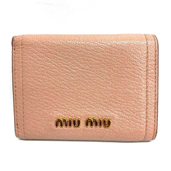 MIUMIU ミュウミュウ コンパクト財布 三つ折り 5MH021マドラスレザー ピンクベージュ×ピンク 瑞穂店