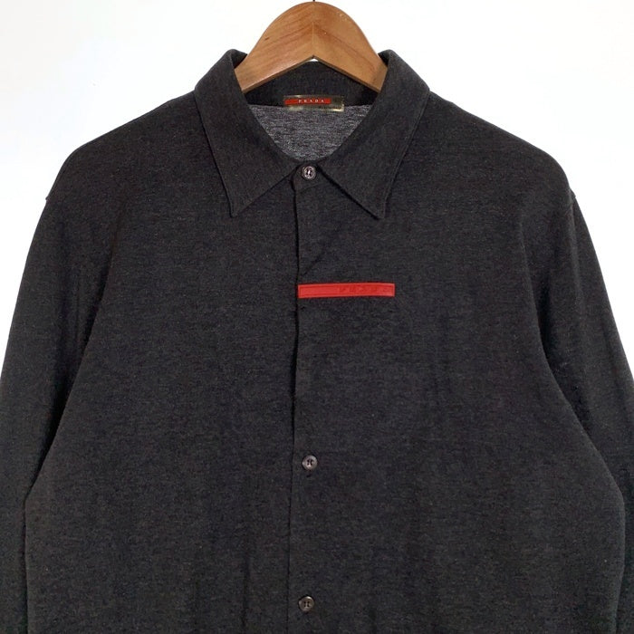 PRADA SPORT プラダスポーツ ラバーパッチ 鹿の子 ボタンシャツ 長袖 チャコールグレー Size L 福生店