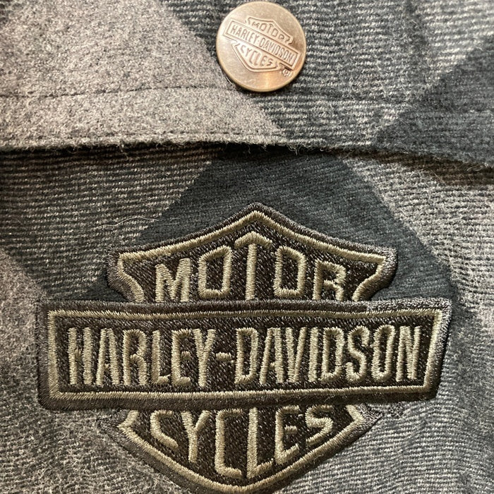 HARLEY DAVIDSON ハーレーダビッドソン 裏地キルティング チェックシャツ ブラック×グレー sizeM 瑞穂店