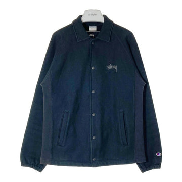 STUSSY ステューシー CHAMPION チャンピオン リバースウィーブ 防風スウェット シャネルロゴ コーチジャケット ブラック sizeM 瑞穂店