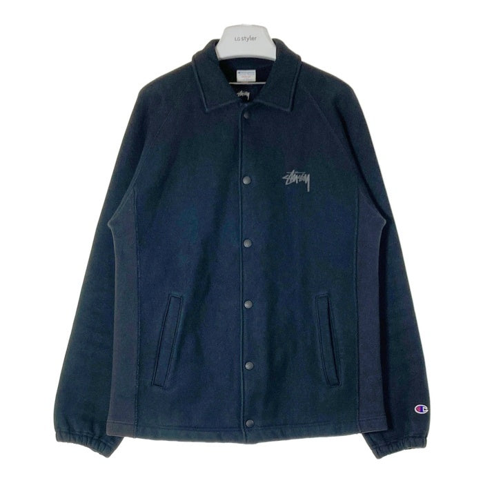 STUSSY ステューシー CHAMPION チャンピオン リバースウィーブ 防風スウェット シャネルロゴ コーチジャケット ブラック sizeM 瑞穂店