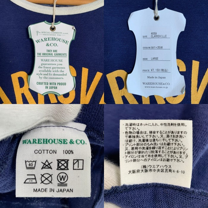 WAREHOUSE ウェアハウス CLARKS VILLE 半袖 Tシャツ ネイビー 4059 Size L 福生店