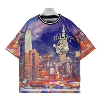 GALFY ガルフィー 夜景プリント メッシュ Tシャツ パープル×オレンジ size中型犬 瑞穂店
