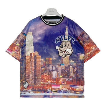 GALFY ガルフィー 夜景プリント メッシュ Tシャツ パープル×オレンジ size中型犬 瑞穂店