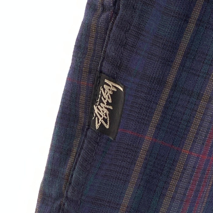 80-90's STUSSY ステューシー チェック柄 ビーチパンツ テーパード ネイビー USA製 黒タグ Size M 福生店