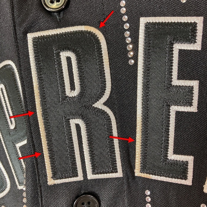 Supreme シュプリーム 22SS Rhinestone Stripe Baseball Jersey ラインストーン ベースボールシャツ ブラック sizeL 瑞穂店