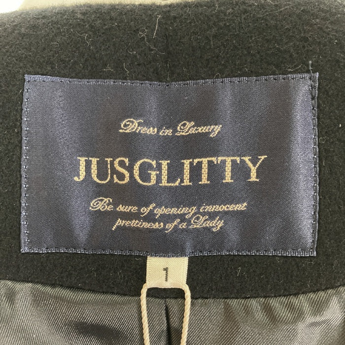 JUSGLITTY ジャスグリッティー ツイード切替 ノーカラーコート ビジュー付 ブラック size1 瑞穂店