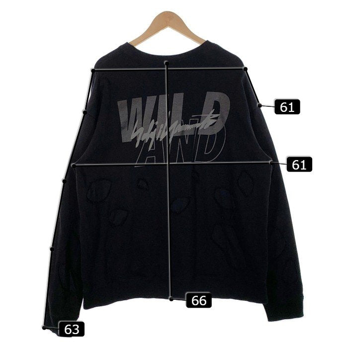 WIND AND SEA ウィンダンシー 22SS WILDSIDE ワイルドサイド ヨウジヤマモト Damage Cutting Sweat Shirt ダメージカッティングスウェットシャツ トレーナー ブラック Size 5 福生店