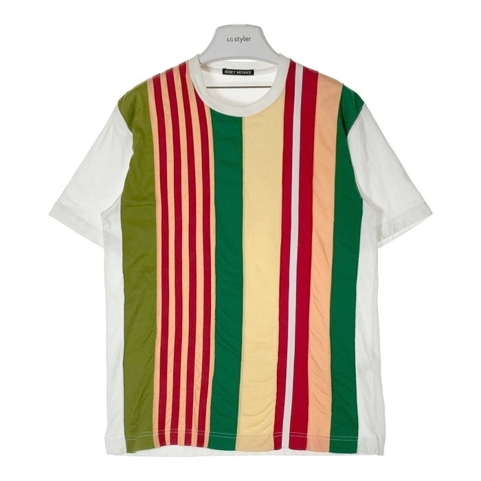 ISSEY MIYAKE イッセイミヤケ ME23JK216 ストライプ切替 フロントボーダー Tシャツ ホワイト sizeF 瑞穂店