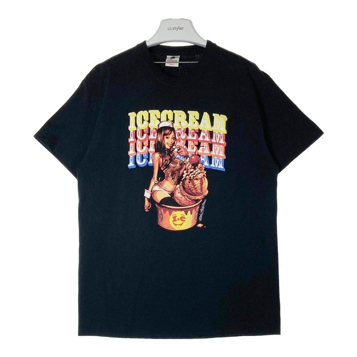 ICE CREAM アイスクリーム カップアイス ガール プリント Tシャツ ブラック sizeL 瑞穂店