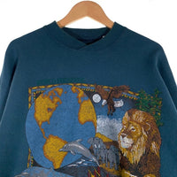 90's WORLD PRESERVE アニマルプリント クルーネックスウェットトレーナー ブルー GALT SAND USA製 Size L 福生店
